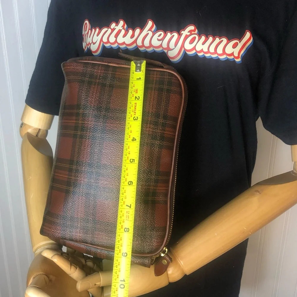 RALPH LAUREN Tartan Plaid Top Zipper Clutch Makeup Toiletry Bag Vintage